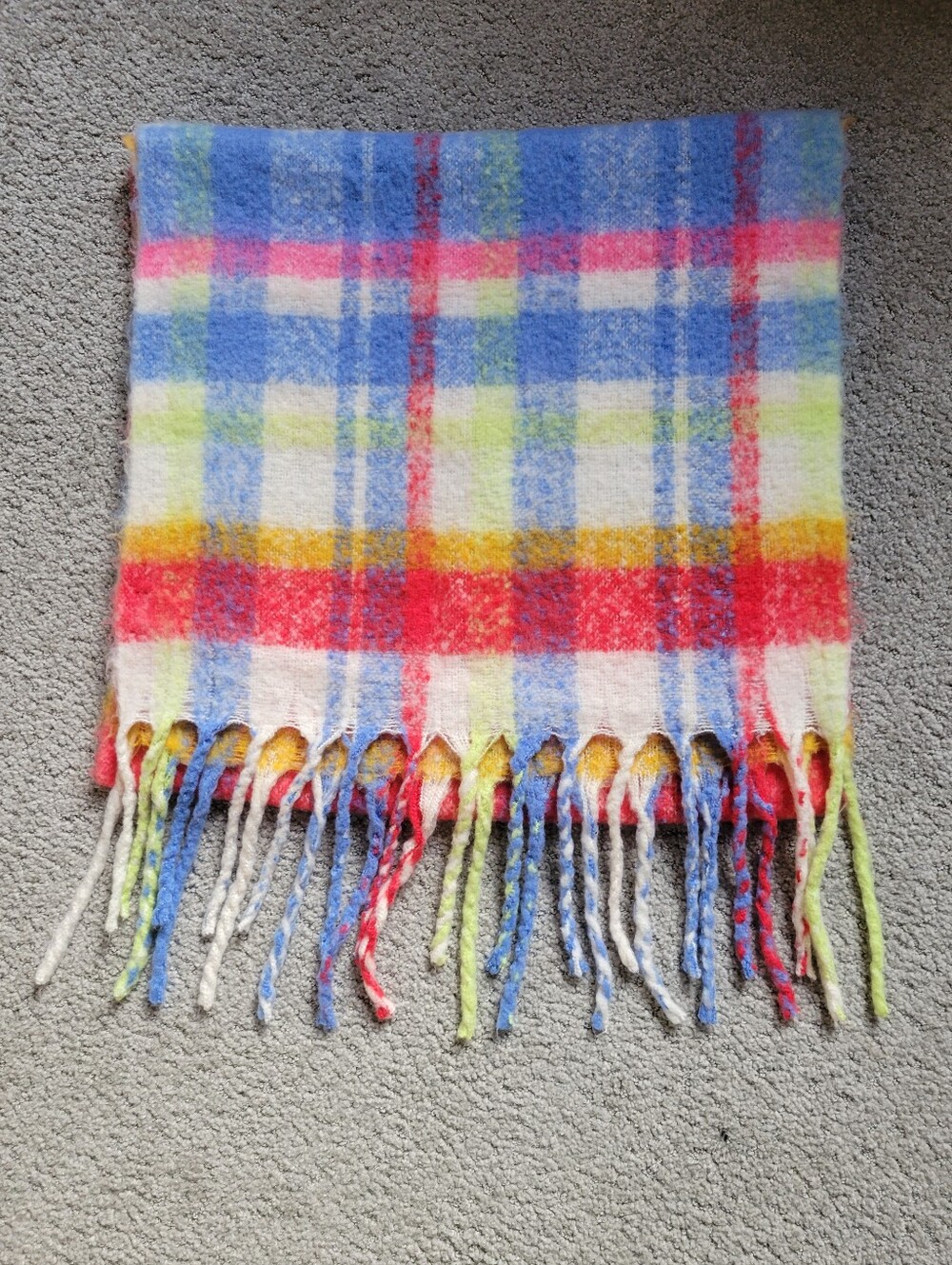 Aerie Oversized Plaid Blanket Scarf Blue Coral Neon Yellow NEW